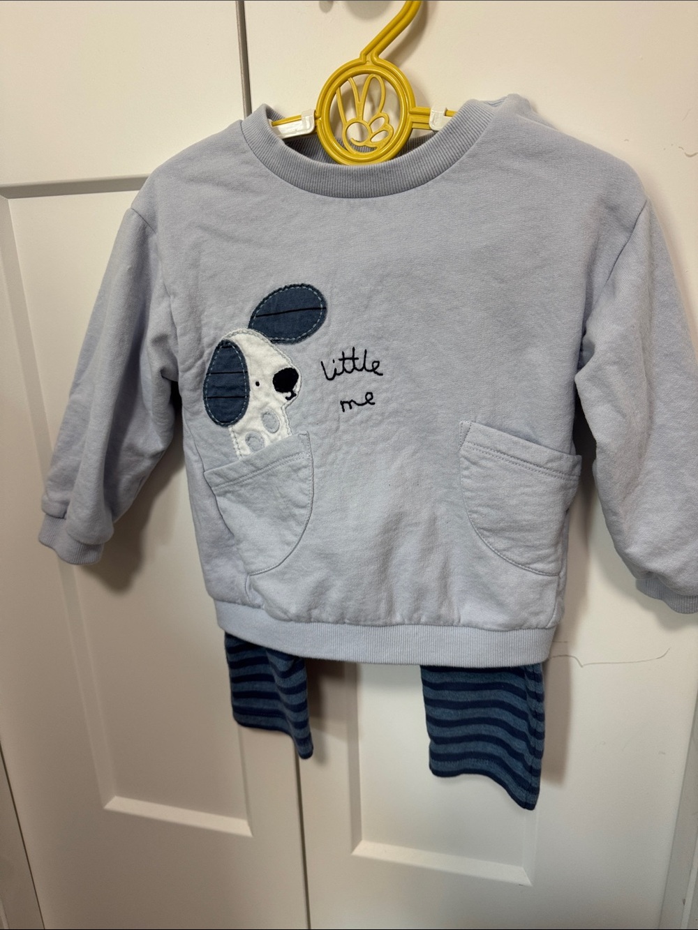 Next Direct Light Blue Sweatshirt and Navy Striped Pants Set